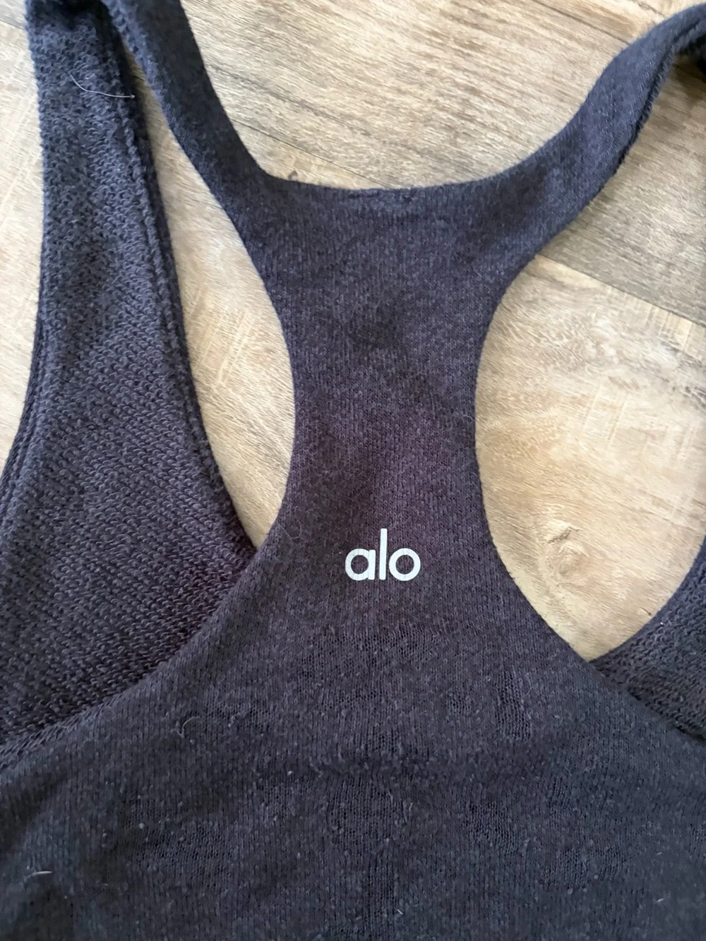 Alo Yoga Black Distressed Terrycloth Racerback Tank Top Athleisure Crop